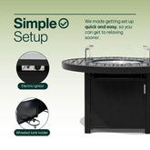 Propane FirePit Table: 50,000 BTU Aluminum Slat Top with Lid, Stainless Steel Burner, Windguard, 8KG Glass Beads, 300D PVC Cover, CSA-Listed